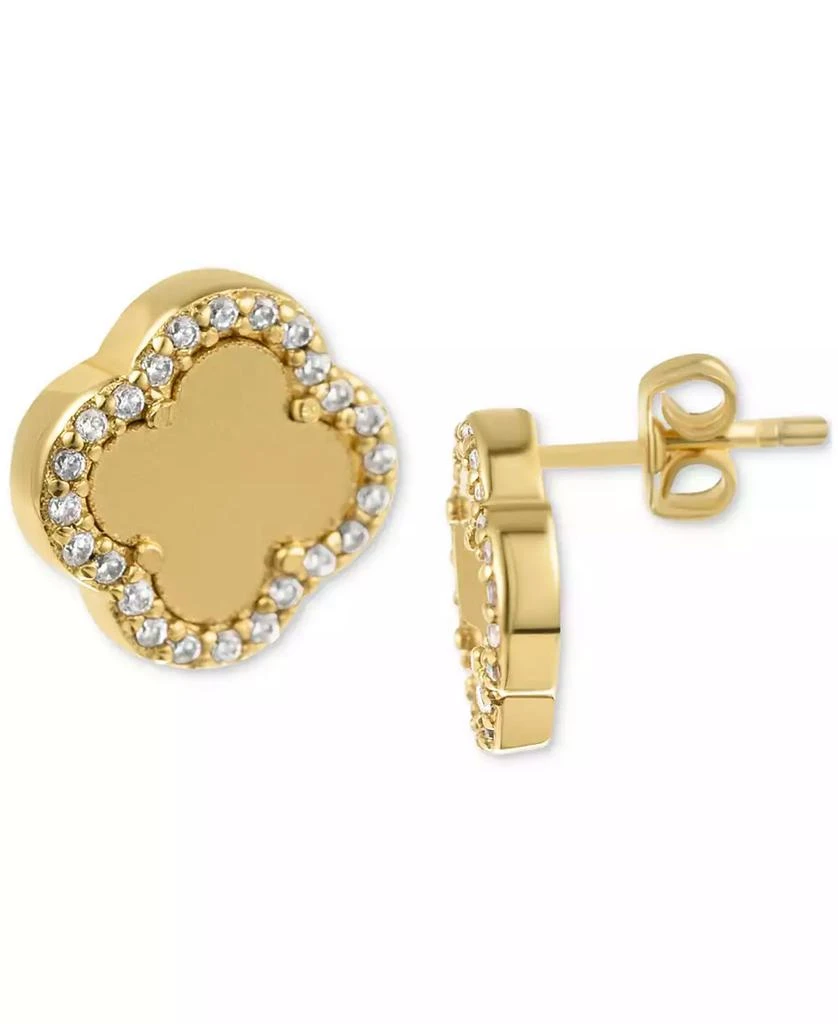 ADORNIA Gold Crystal Halo Matte Center Clover Earrings 3