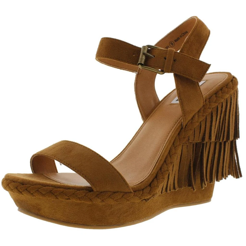 Not Rated Roaring Ruby Womens Faux Suede Fringe Wedge Sandals 1