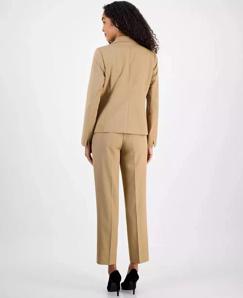 Le Suit Women
s Pinstriped Notch-Collar One-Button Jacket 
Straight-Leg Mid-Rise Pants Set, Regular 
Petite 2