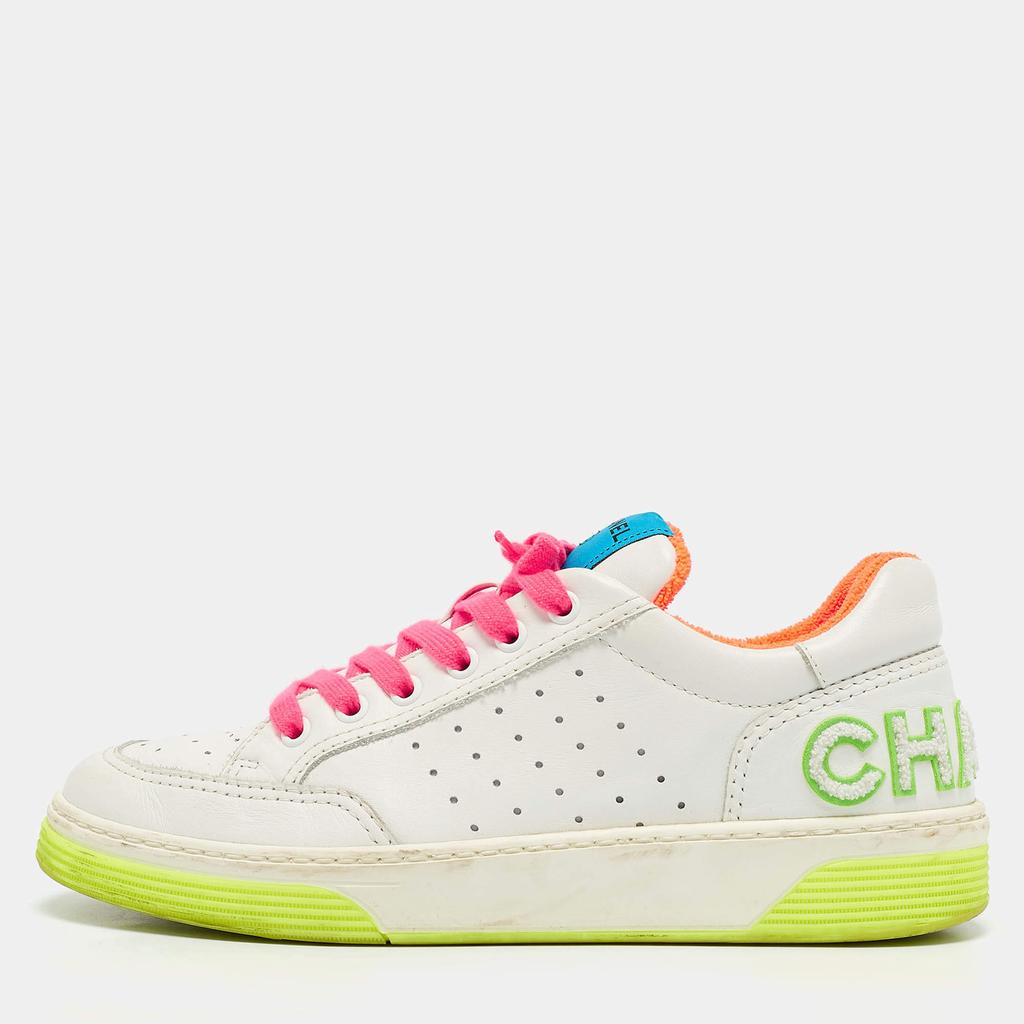 Chanel Chanel White Perforated Leather Logo Low Top Sneakers Size 39
