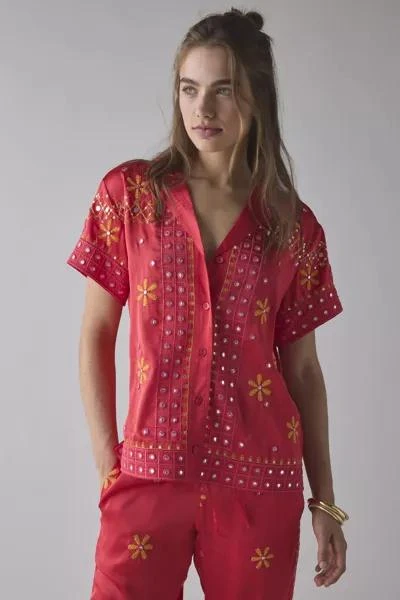 BDG BDG Nash Satin Mirror Sequin Souvenir Short Sleeve Button-Down Shirt 4