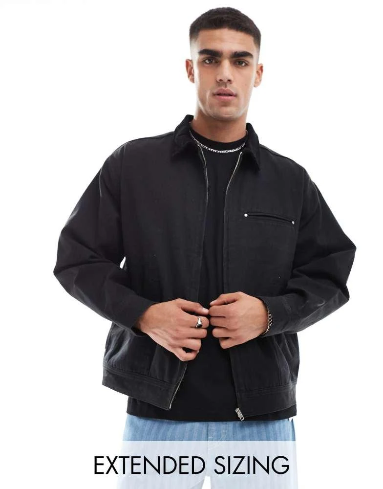ASOS ASOS DESIGN oversized harrington jacket in washed black 1