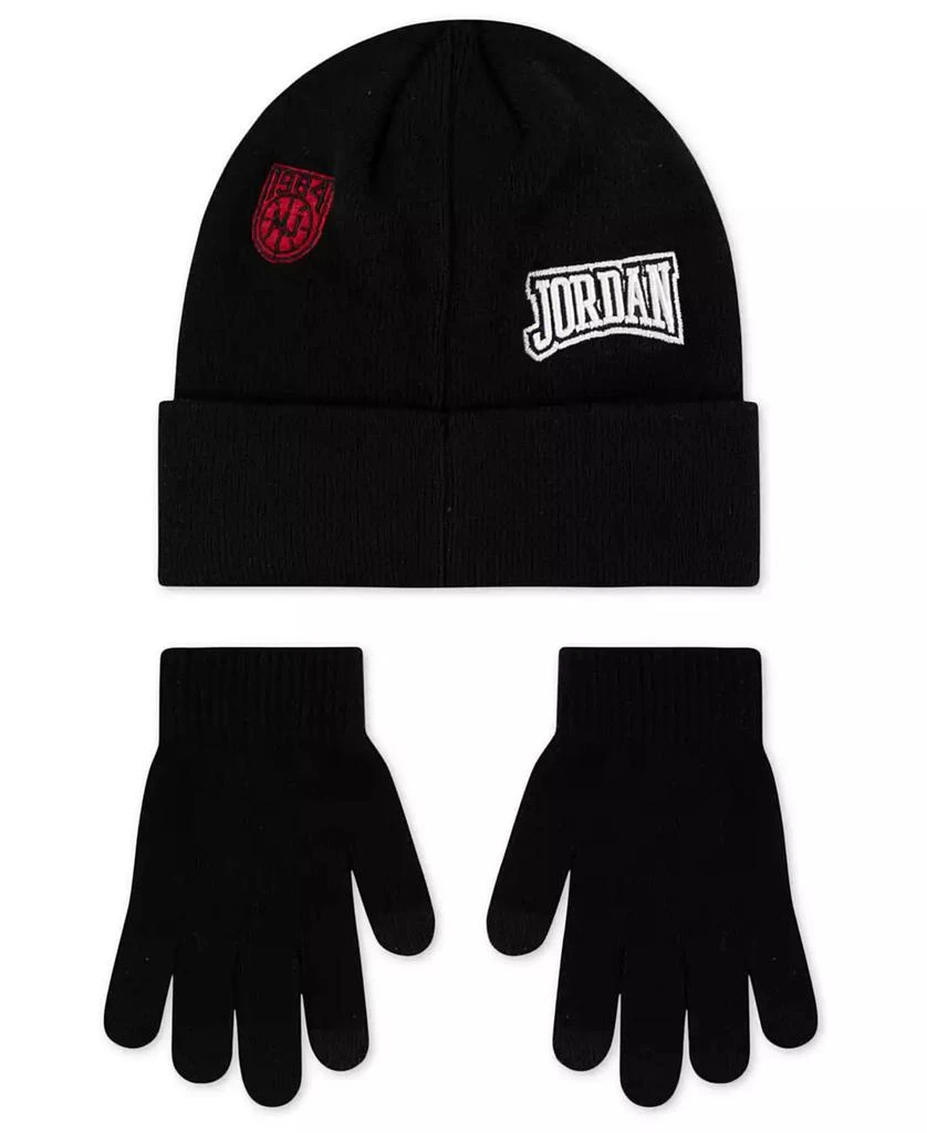 Jordan Boys and Girls 2-Piece Neutral Patch Beanie and Gloves Set 3
