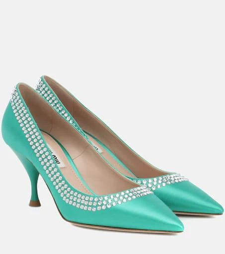 Miu Miu Crystal-embellished satin pumps 1