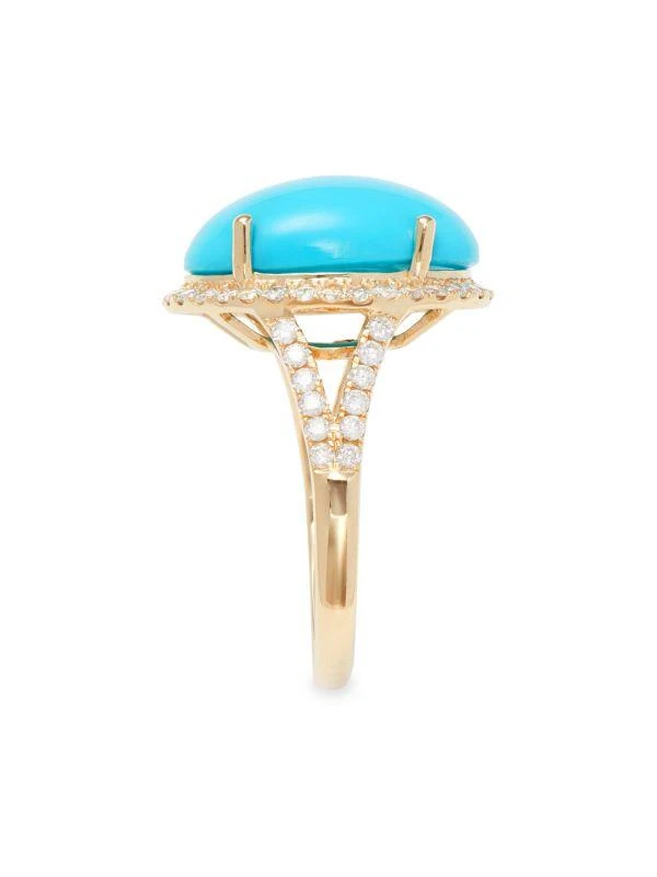 Effy 14K Yellow Gold, Turquoise Cabochon & 0.68 TCW Diamond Ring 4