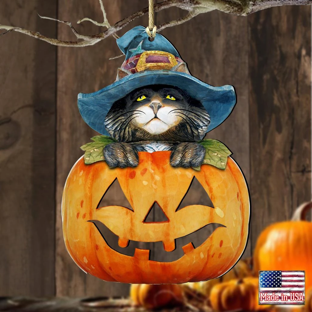 Designocracy Halloween Scary Stacking Pumpkins Wood Ornaments Set of 2 G.DeBrekht 2