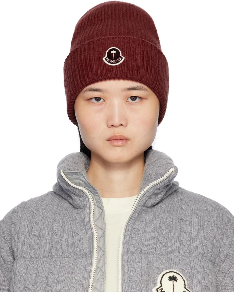 Moncler Moncler x Palm Angels Burgundy Logo Beanie 1