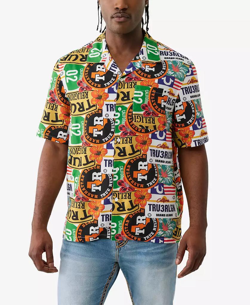 True Religion Men's Short Sleeve Allover Print Camp Shirt
