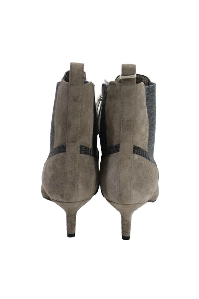Brunello Cucinelli Womens Taupe Suede Beaded Pointed Toe Boots Shoes 3