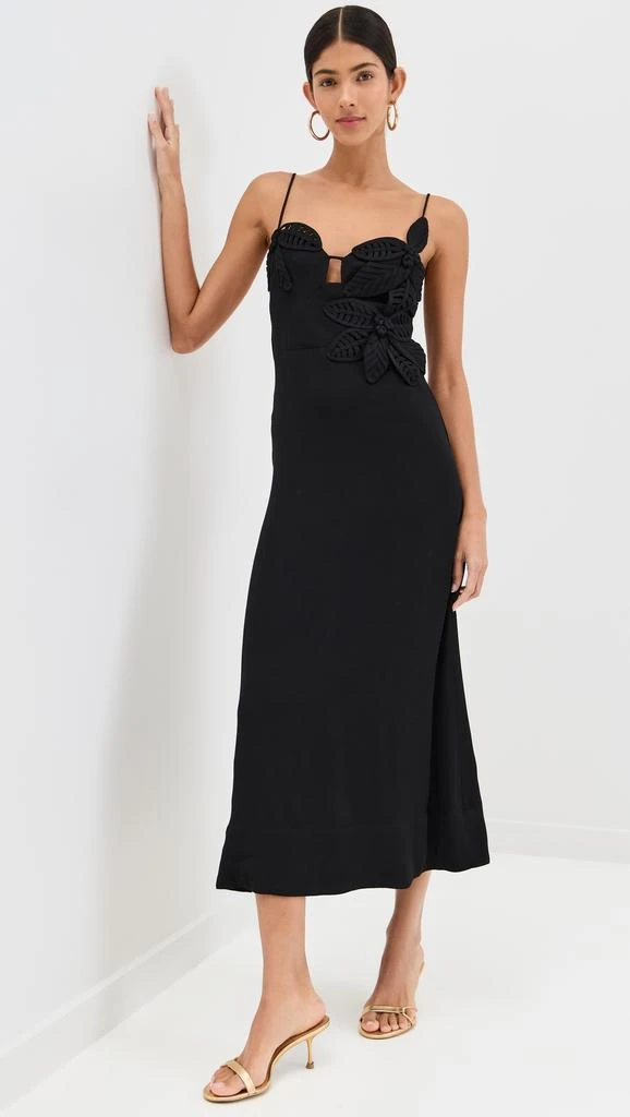 Farm Rio Black Flowered Bust Midi Dress 1