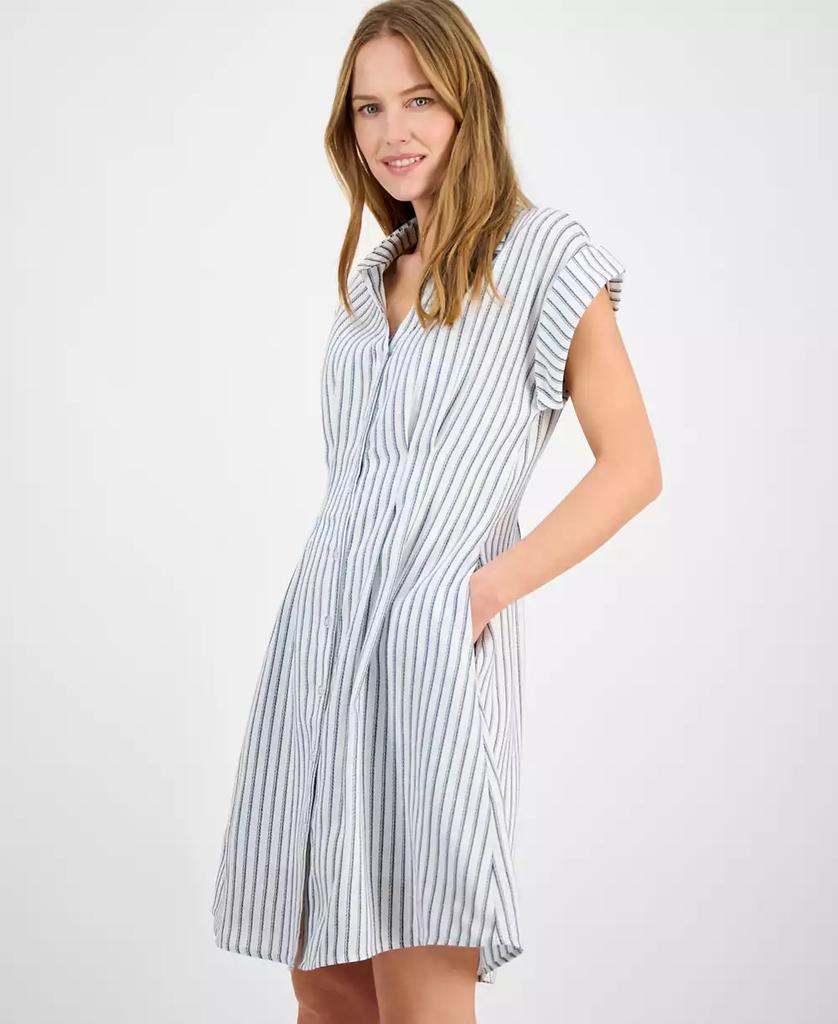 julia jordan Women's Striped Cap-Sleeve Button-Front Dress