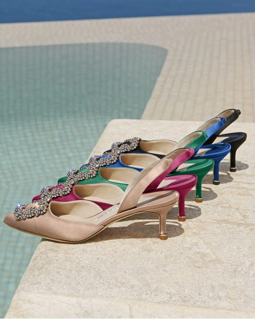 Manolo Blahnik Hangisi Kitten-Heel Satin Slingback Pumps 2
