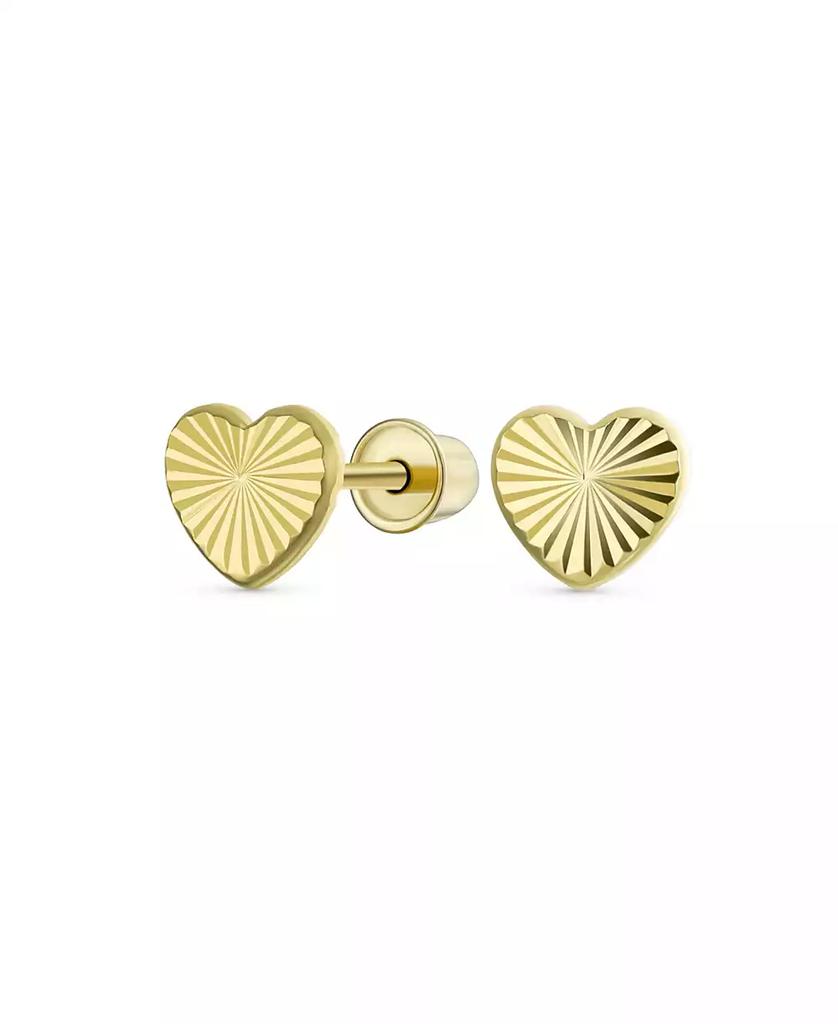 Bling Jewelry Minimalist Tiny Simple10K Yellow Gold Textured Heart Stud Earrings Secure Screw Back 4MM