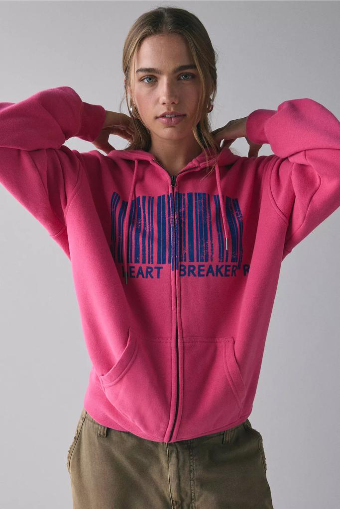 BDG BDG Dusty Heart Breaker Barcode Graphic Oversized Zip-Up Hoodie Sweatshirt