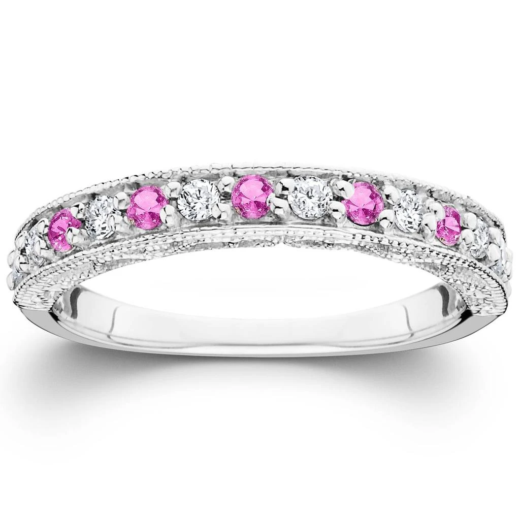 Pompeii3 1/2ct Pink Topaz 
Diamond Vintage Wedding Ring 14K White Gold Size Selectable