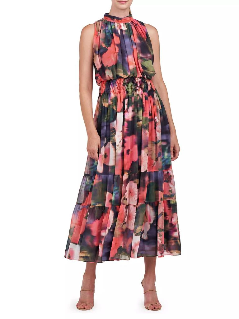 Kay Unger Leilani Hibiscus Print Blouson Maxi Dress 2