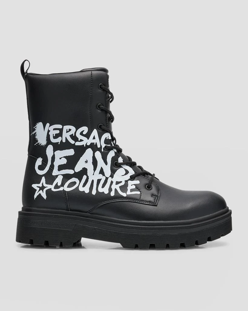 Versace Men's Syrius Graffiti Logo Leather Combat Boots 1