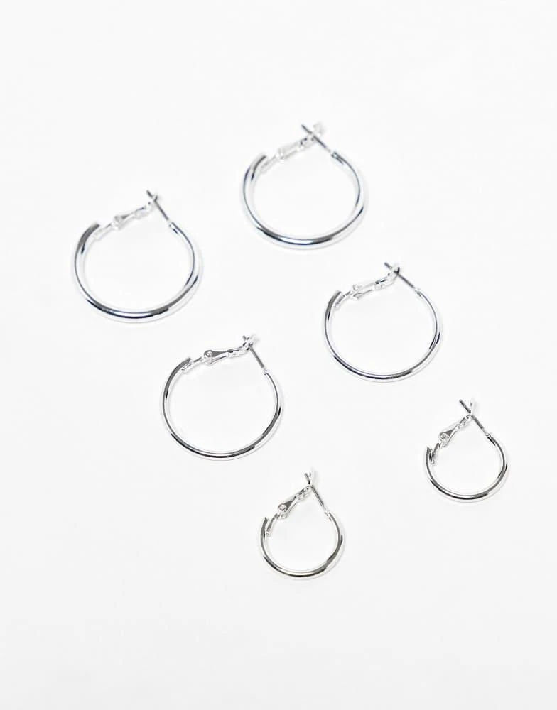 Monki Monki 3 pack hoop earrings in silver
