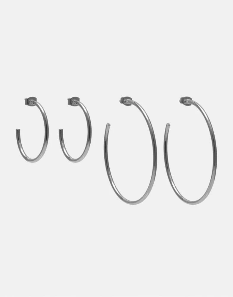Pull&Bear Pull&Bear Pack of 2 basic hoop earrings in silver