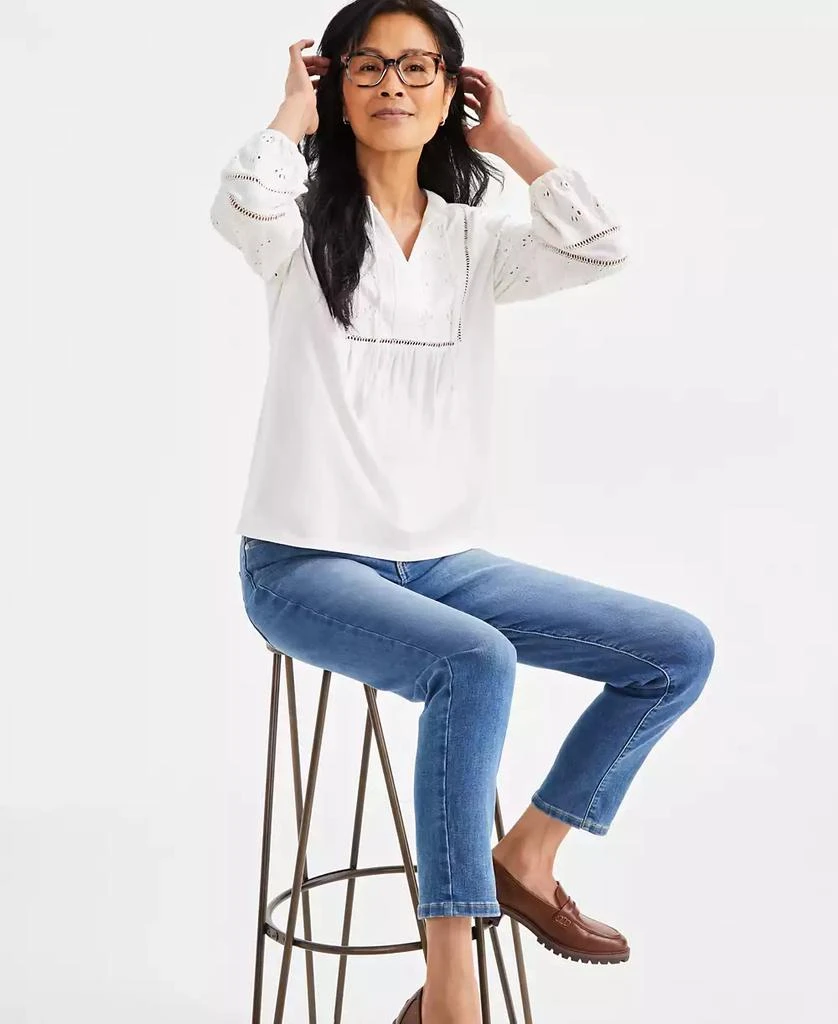 Style & Co Women's Eyelet Embroidered Blouson-Sleeve Blouse, Exclusively at Macy's 1