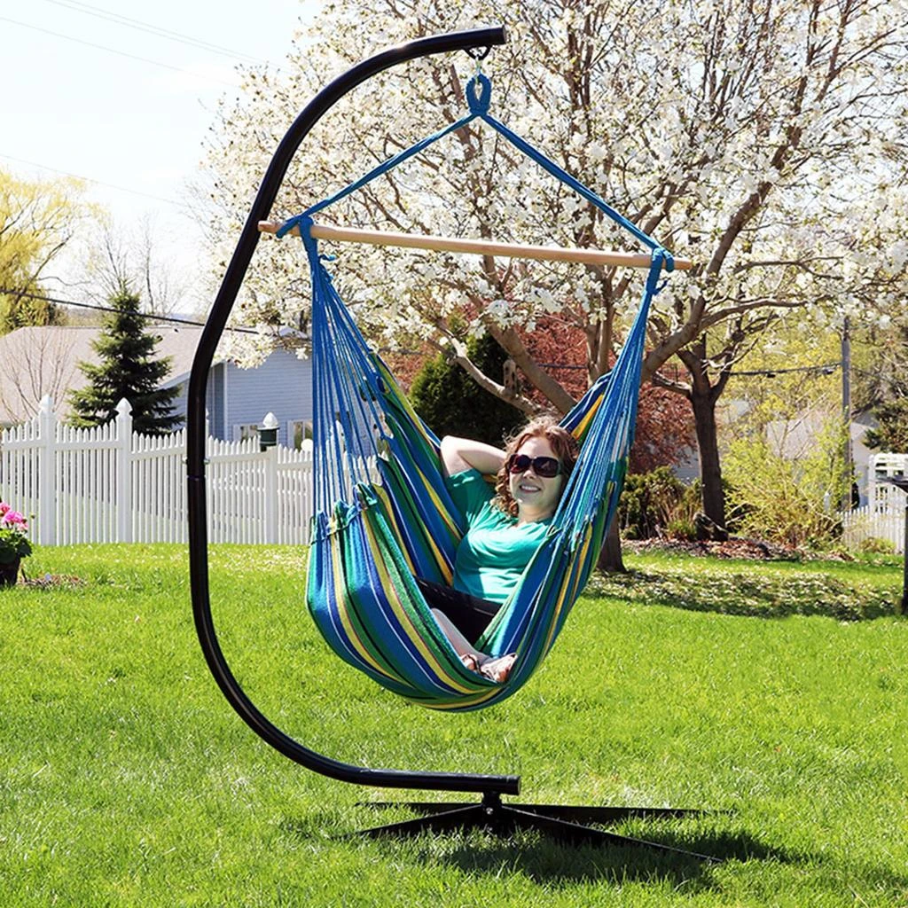 Sunnydaze Jumbo Extra Large Hanging Rope Hammock Chair Swing with C-Stand - 300 lb Weight Capacity 3