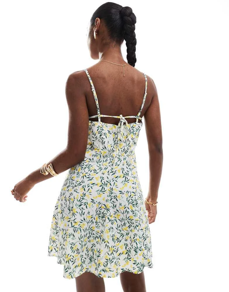 ONLY ONLY cami mini dress with tie back detail in lemon print - Dresses &  Skirts - BeyondStyle