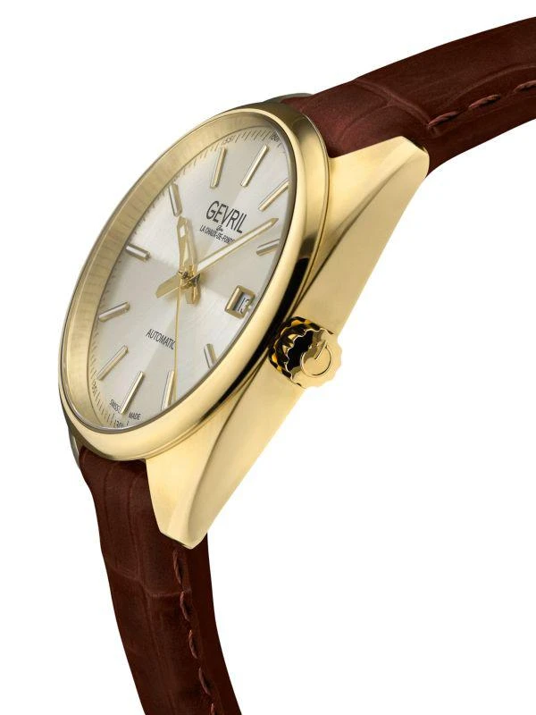 Gevril Five Points 40MM Goldtone Stainless Steel 
Italian Leather Watch 3