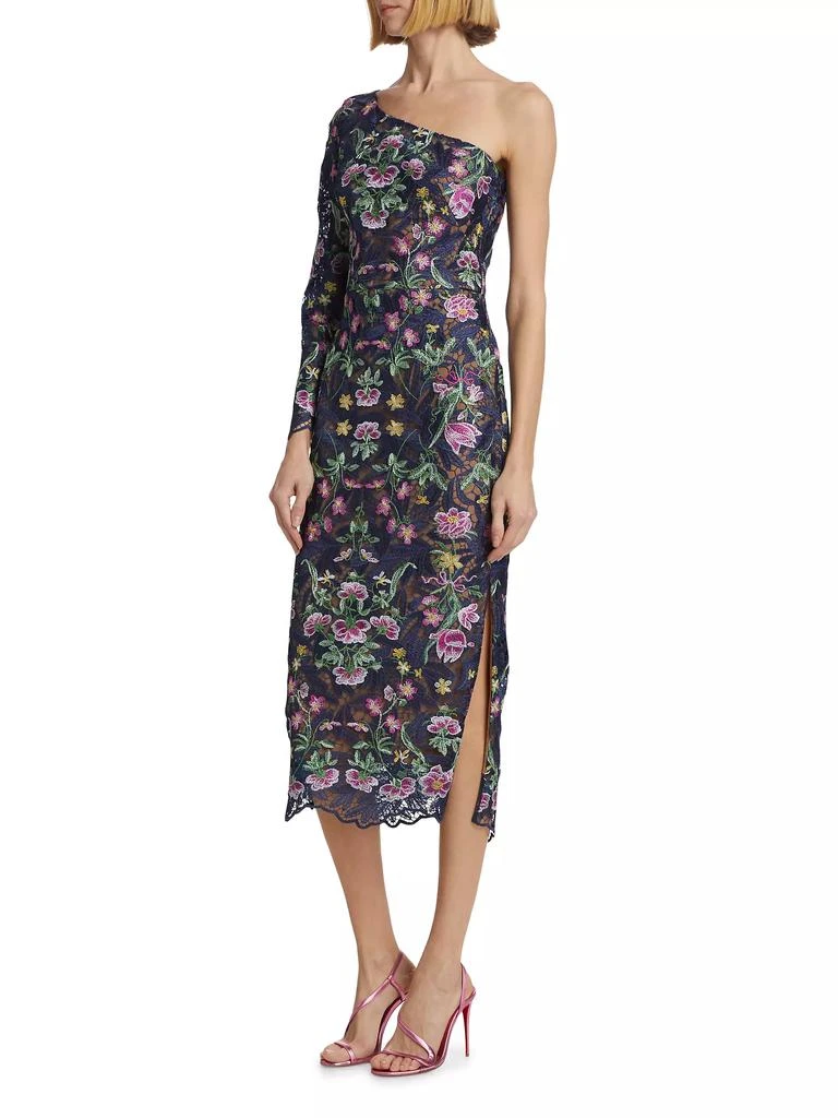 MARCHESA Floral Guipure Lace One-Shoulder Cocktail Dress 4