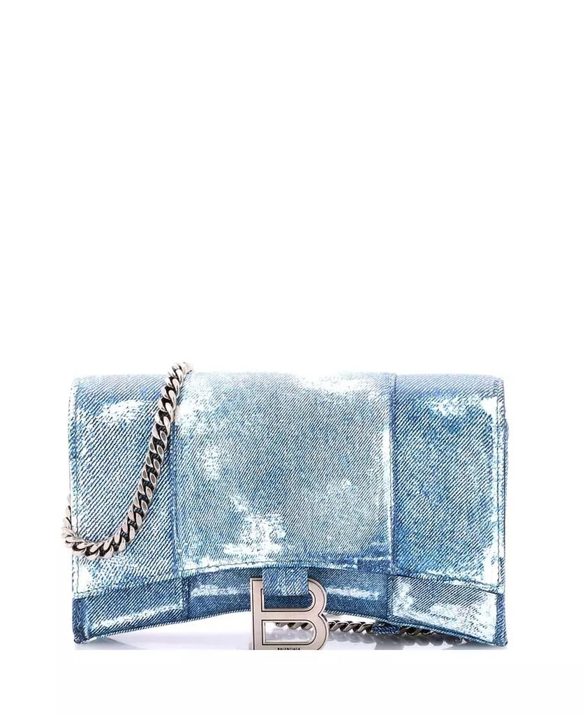 Pre-Owned Balenciaga Hourglass Chain Wallet Denim Printed Leather