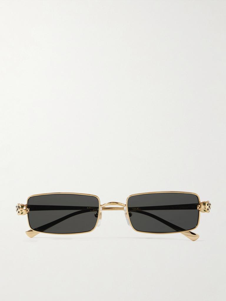 Cartier Eyewear Panthère 水晶缀饰金色金属长方框太阳镜