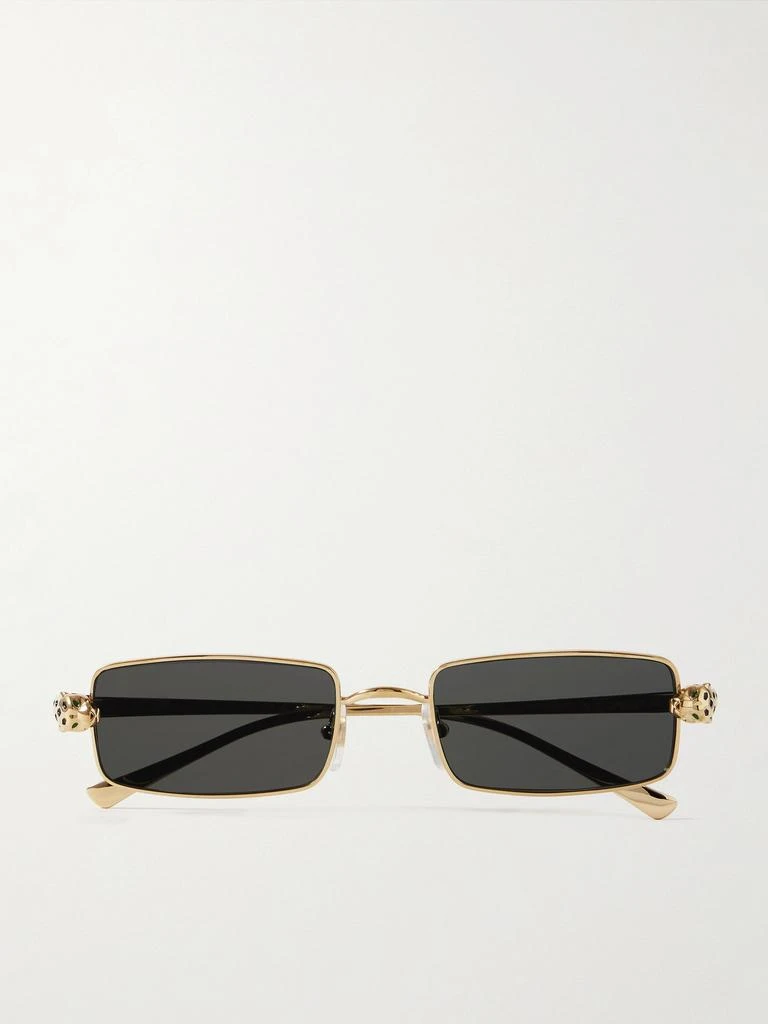 Cartier Eyewear Panthère 水晶缀饰金色金属长方框太阳镜 1