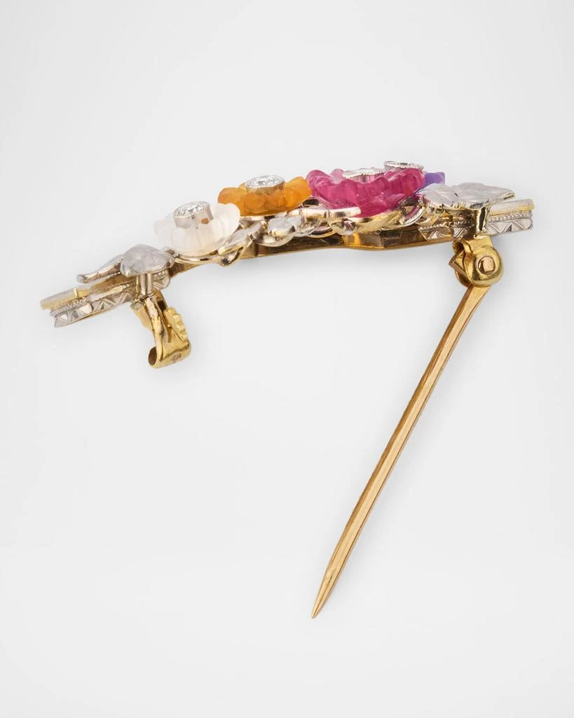 NM Estate Estate Platinum and 14K Gold Carved Mixed-Stone Flower Basket Brooch with Diamonds 4