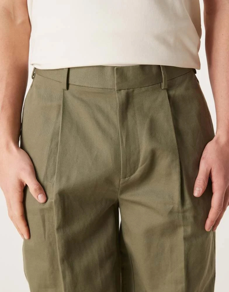 ASOS ASOS DESIGN smart linen rich oversized tapered trousers in olive green 4
