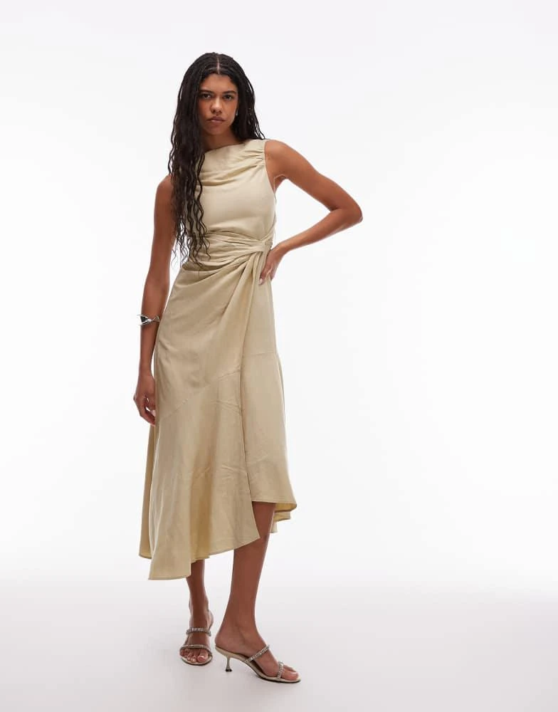 & Other Stories drapey midaxi dress with asymmetric flutter hem in butter yellow beige-Neutral & Other Stories drapey midaxi dress with asymmetric flutter hem in butter yellow beige-Neutral