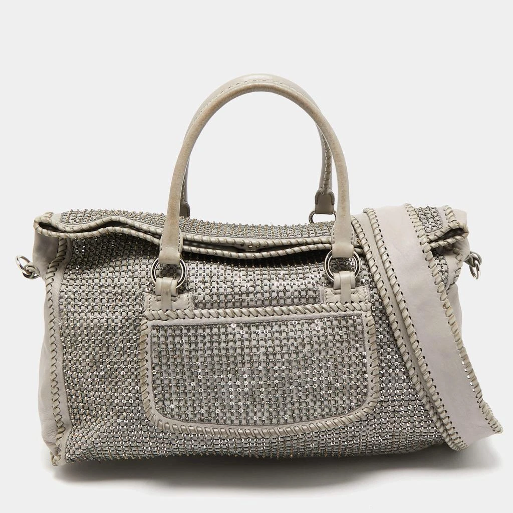 Valentino Valentino Grey Leather, Beads and Sequins Embellished Satchel 1