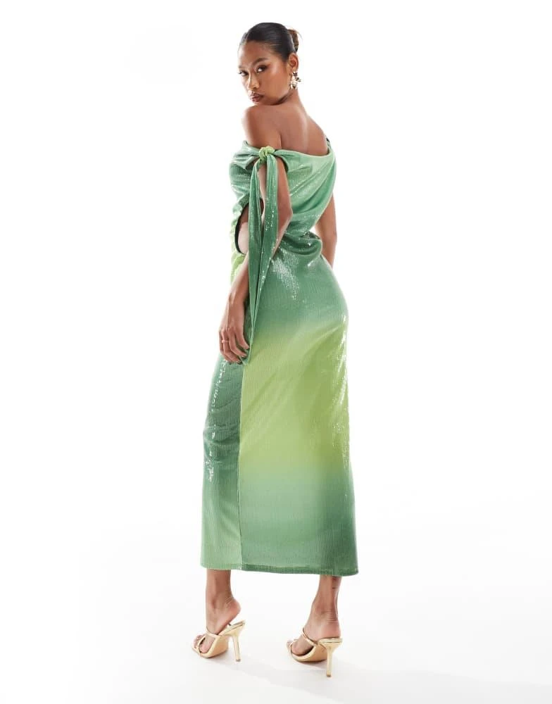 ASOS DESIGN sequin twisted drape midi dress in green ombre  On Sale Now  with Up to 25% Off | Discover Exclusive Deals & Savings at BeyondStyle   Authentic ASOS Home|women with