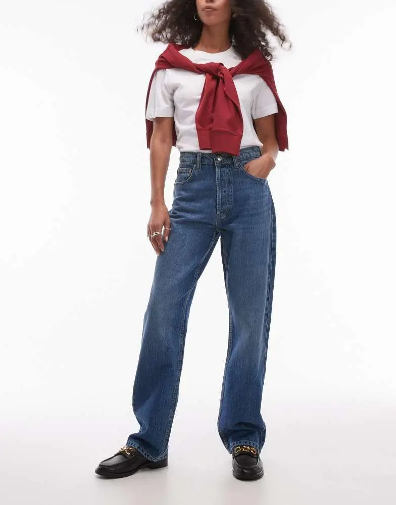 Topshop Topshop Kort high rise straight jean in vintage blue 1