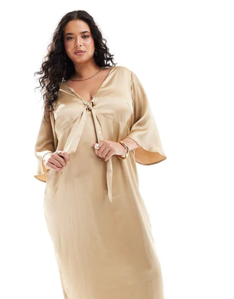 Pretty Lavish Curve Pretty Lavish Curve tie front satin midaxi dress in irish cream 2