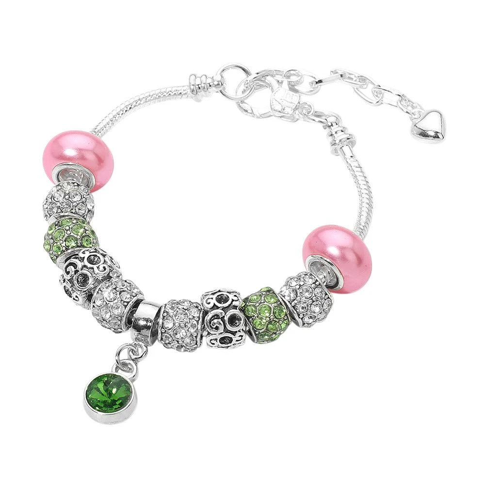 FASHNZFAB Round Stone Bezel Charm Accent Multi Beaded Bracelet 2