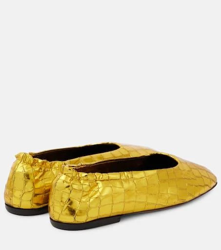 Dries Van Noten Croc-effect metallic leather ballet flats 2
