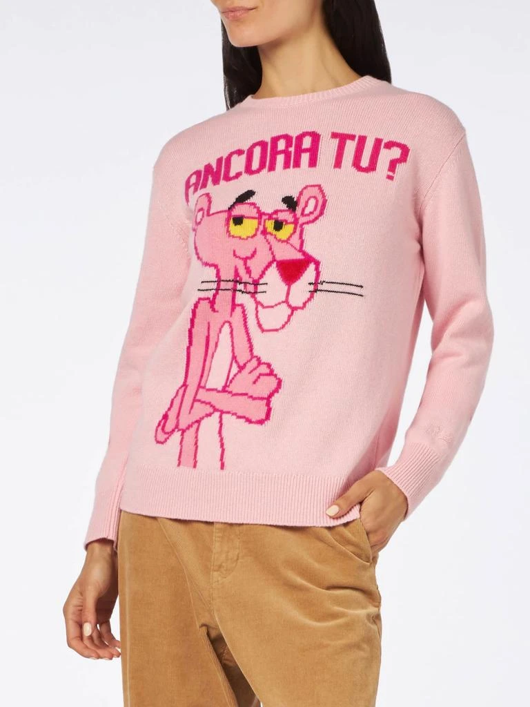 Mc2 Saint Barth Woman Crewneck Pink Sweater With Pink Panther Ancora Tu? Print | The Pink Panther Special Edition 1