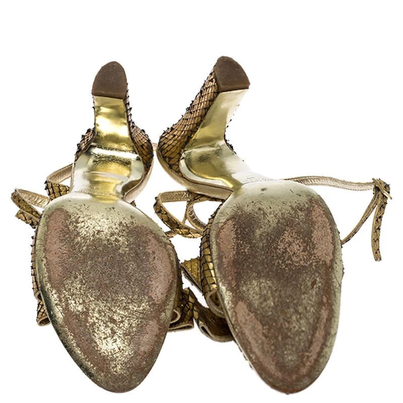 Roberto Cavalli Roberto Cavalli Metallic Gold Python Leather Embellished Ankle Strap Sandals Size 38 6