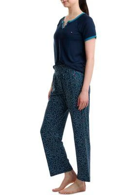 Tommy Hilfiger Hilfiger Women S Henley T Shirt And Printed Pants Pajama Set 3