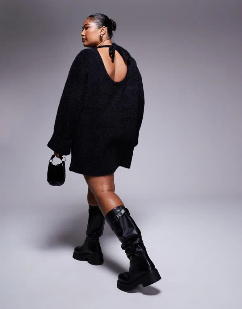 ASOS ASOS DESIGN Curve supersoft fluffy slouchy jumper mini dress in black 2