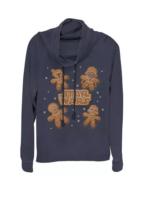 Star Wars Wars Christmas Gingerbread Cookie Characters Cowl Neck Graphic Pullover