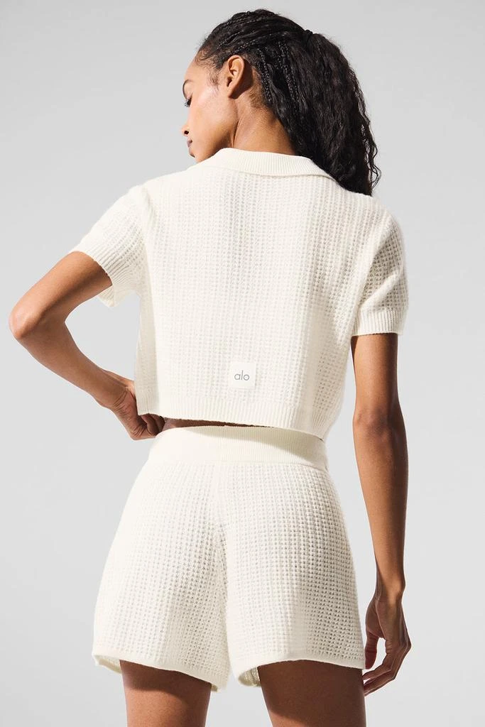 Alo Cashmere Plush Waffle Polo Tee - Ivory 3