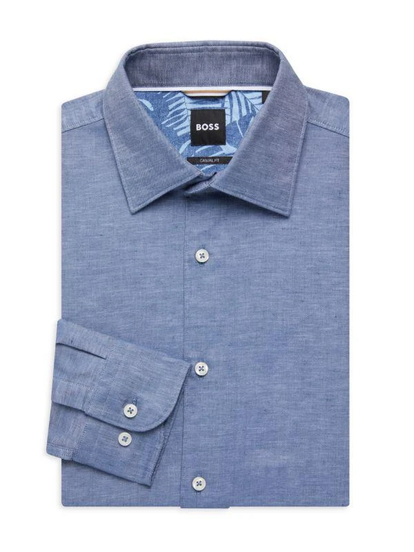 Hugo Boss Hal Casual Fit Linen Blend Chambray Dress Shirt 1