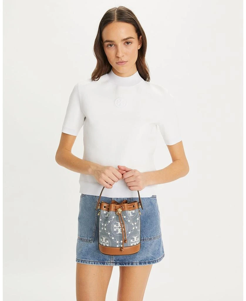Tory Burch Mini T Monogram Denim Bucket Bag 4
