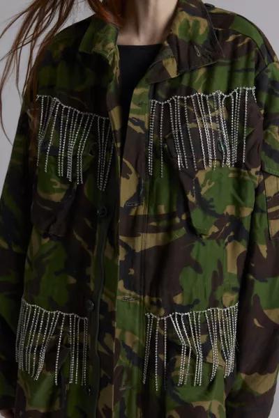 Urban Renewal ReMADE By UO Rhinestone Fringe Camo Jacket