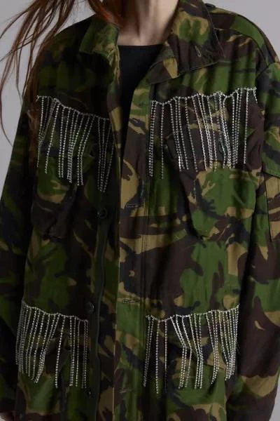 Urban Renewal ReMADE By UO Rhinestone Fringe Camo Jacket 2